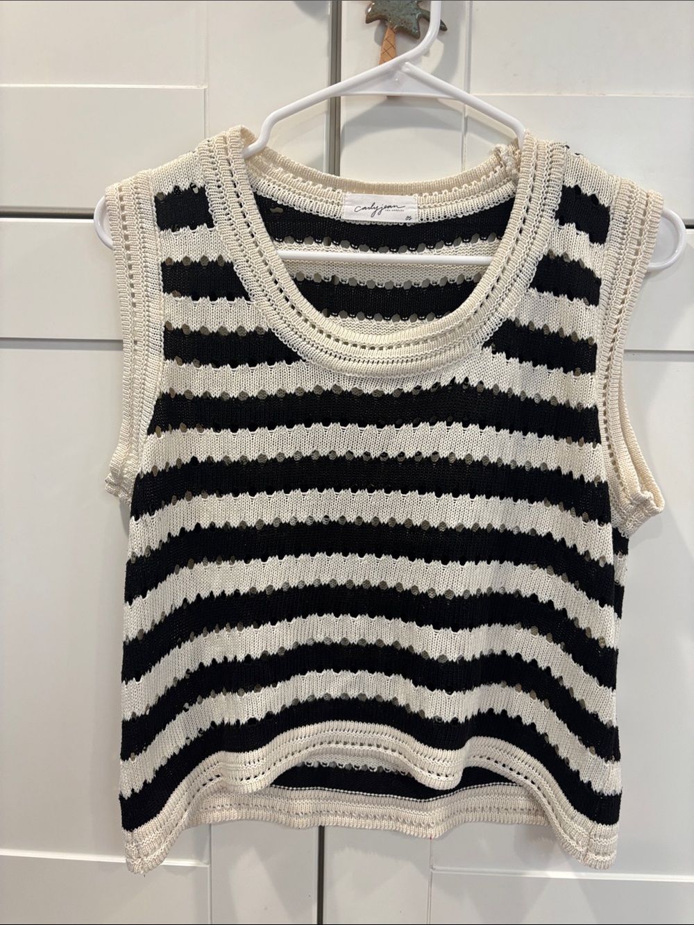 Carly Jean Los Angeles Black and White Striped Knit Tank Top